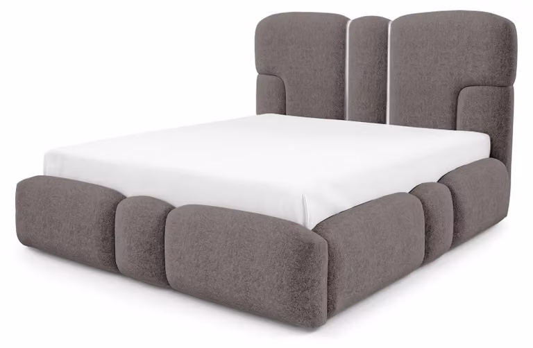 Letto imbottito con contenitore integrato, modello Puffra, colore grigio antracite, dimensioni 180 x 200 cm