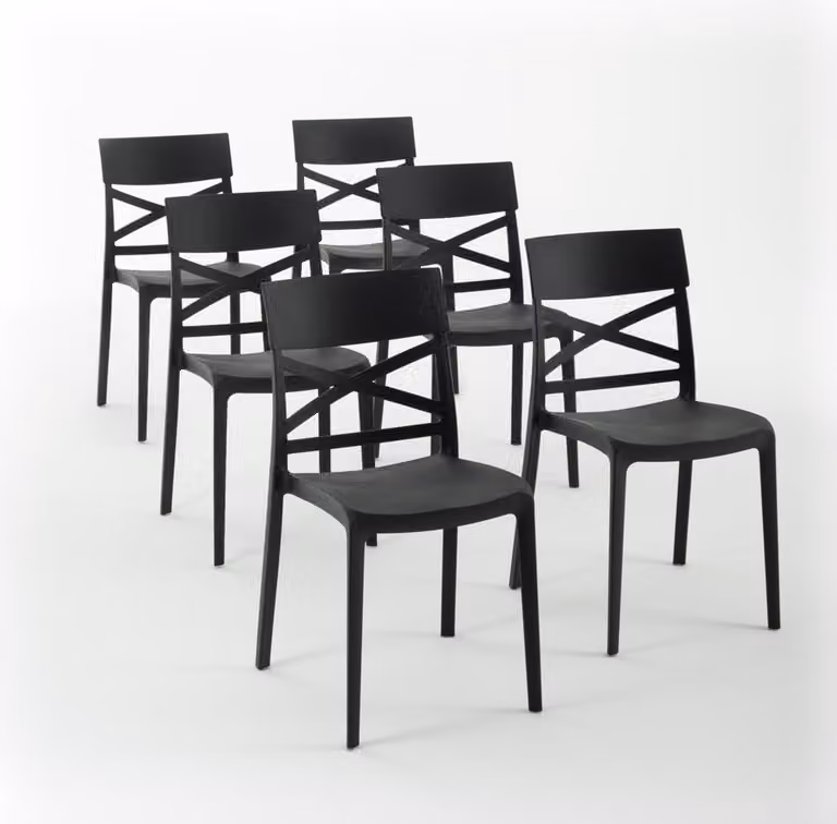 set di 6 sedie impilabili in polipropilene con fibra di vetro per uso esterno e giardino, bar e ristorante, cucina design moderno - MARTINA - Nero