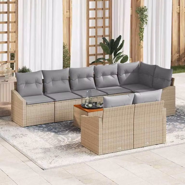 Maison Exclusive - Set Divano da Giardino 9 pcs Beige e Grigio Chiaro polyrattan