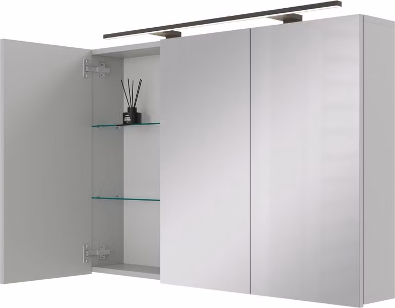 Planetmöbel ARIA mobile a specchio per il bagno 120 cm con illuminazione e presa di corrente Bianco Grigio