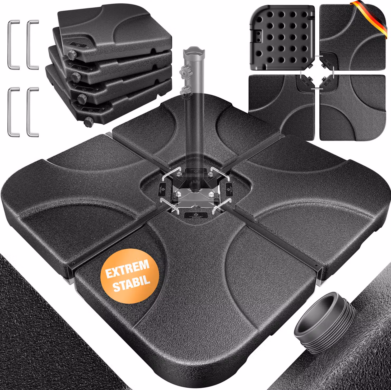 KESSER® Supporto per ombrellone, set da 4 pezzi, peso dell'ombrellone 60L/80kg, per ombrelloni a parasole, in plastica