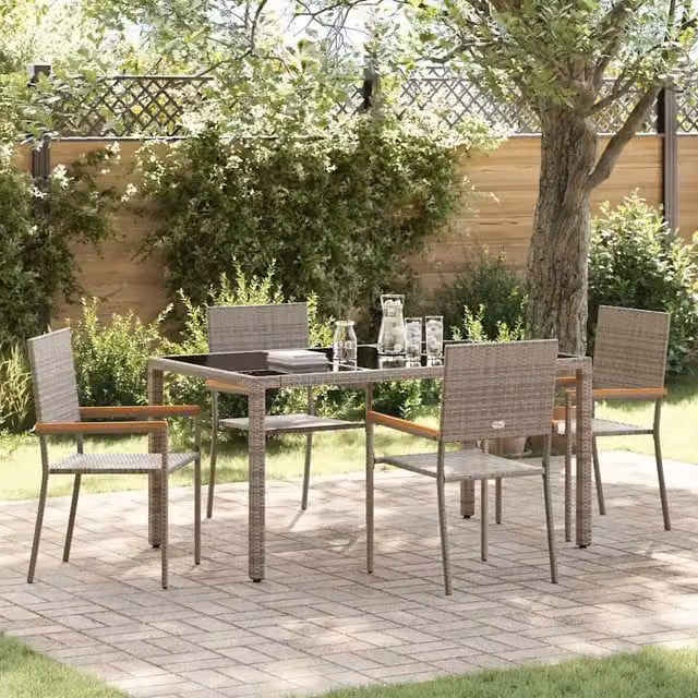 Set da Pranzo per Giardino 5 pz Grigio polyrattan 3365391