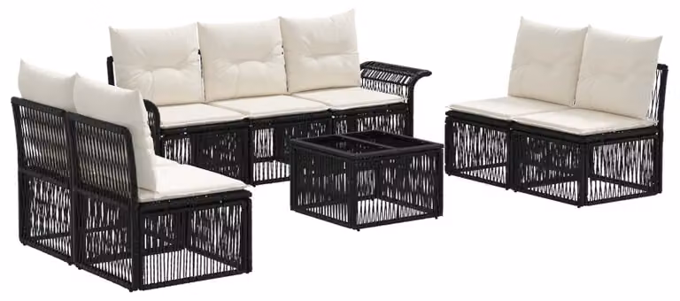 Set Divano da Giardino 8 pcs Nero polyrattan