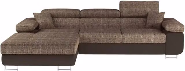 Divano ad angolo convertibile AMANDA MEUBLORAMA beige e marrone con funzione letto e poggiatesta regolabile L/P/H: 280 x 149 x 90 cm – 1