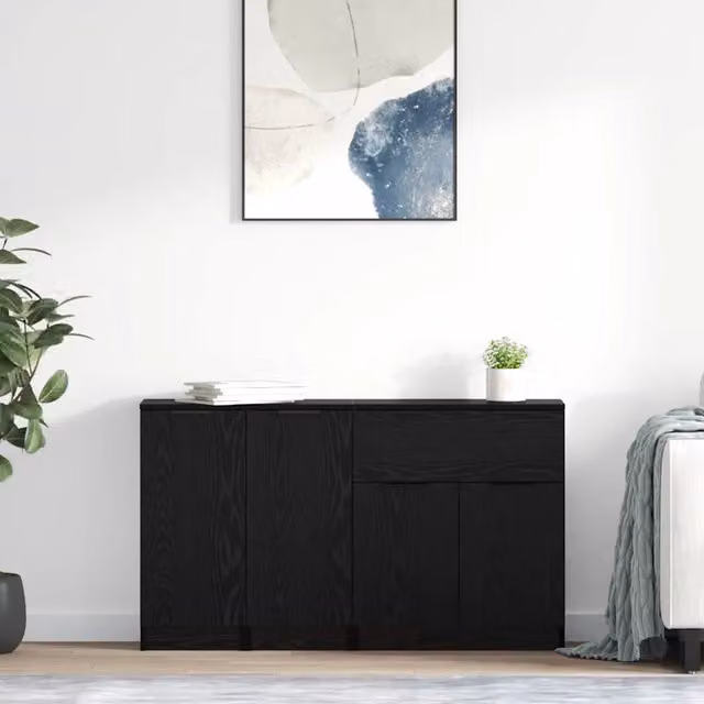 Credenza con cassetto 3 pz-Set di 3 Buffet-Armadio da cucina Rovere nero Legno multistrato 139995