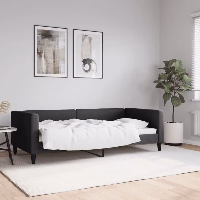 Maison Exclusive - Letto a giorno nero, 90x190 cm, rivestito in tessuto