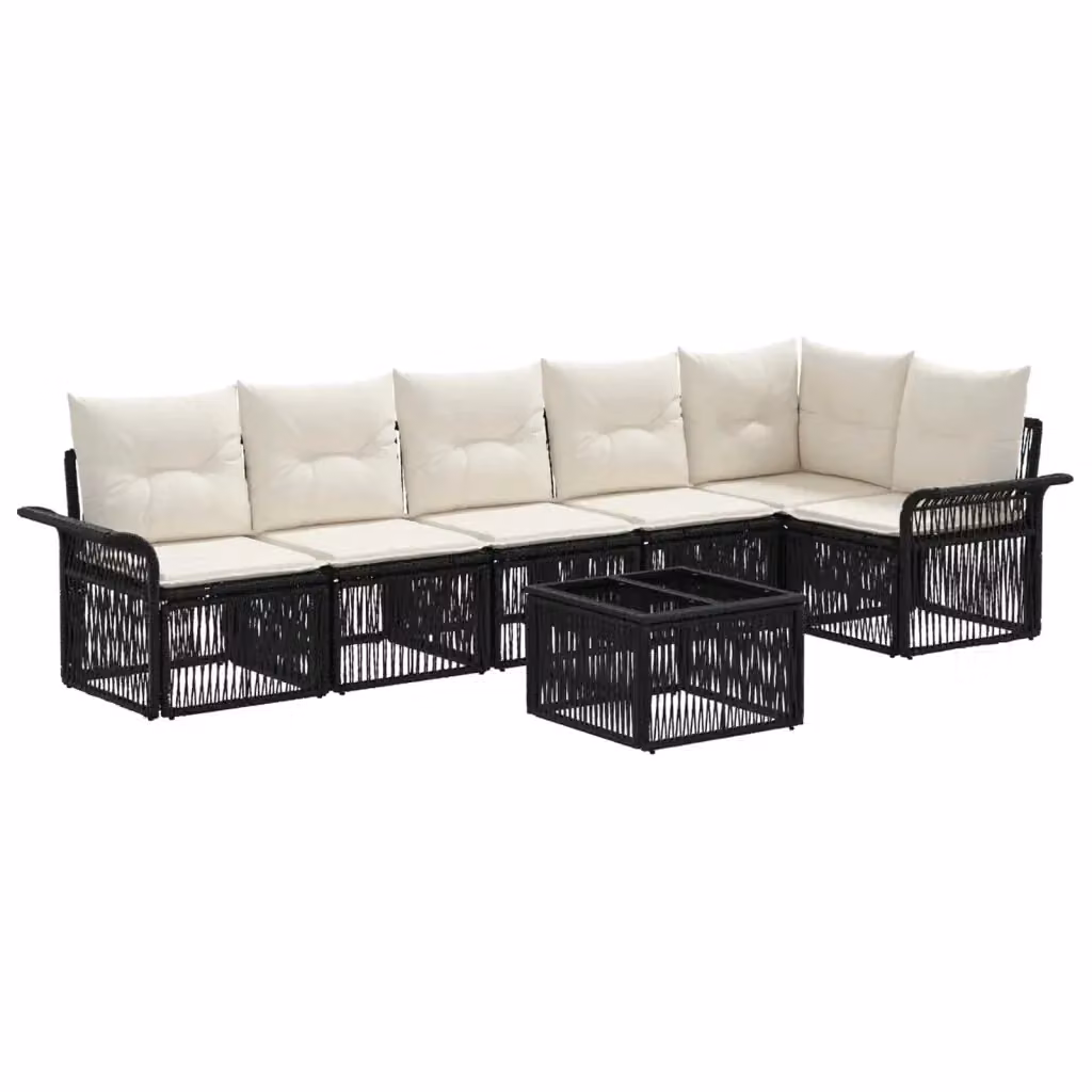 Set da giardino moderno vidaXL composto da 7 pezzi in rattan nero con struttura in acciaio e cuscini inclusi – 2