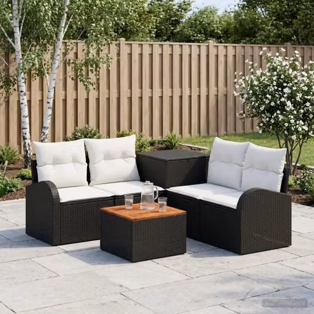 Set di divani 6 pz Nero e Bianco Crema 55 x 55 x 37 cm 3447179