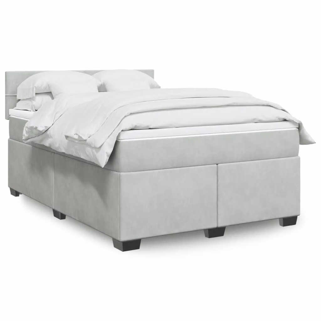 vidaXL Giroletto a Molle con Materasso Ibrido in Velluto Grigio Chiaro L/P/H: 140 x 190 cm