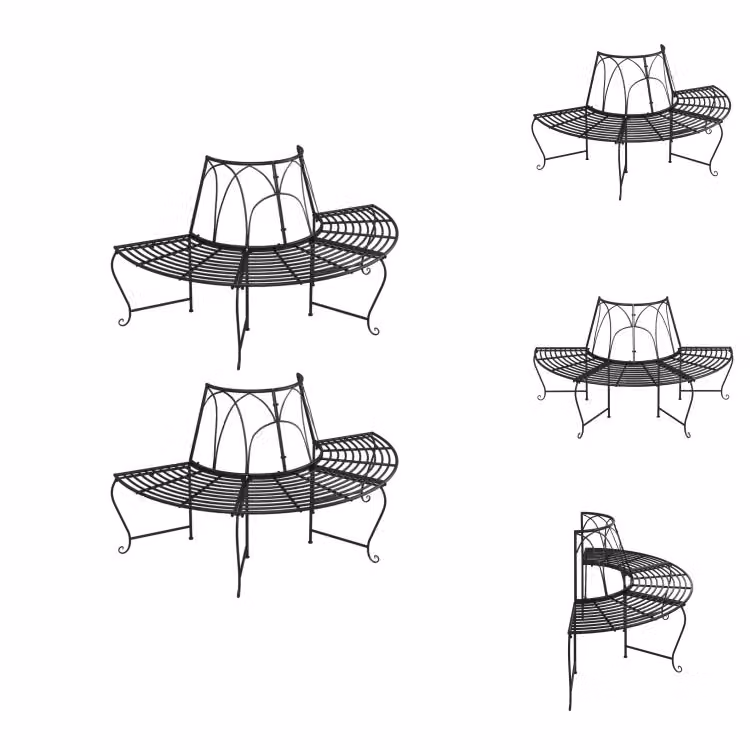 vidaXL Panche per alberi semicircolari 2 pezzi Ø159 cm acciaio nero - Panche da giardino