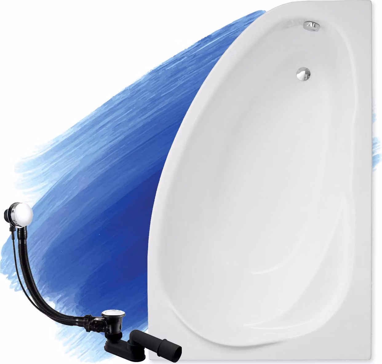 BADLAND vasca angolare Marea RIGHT 160x100 con set di scarico e piedini GRATIS senza rivestimento