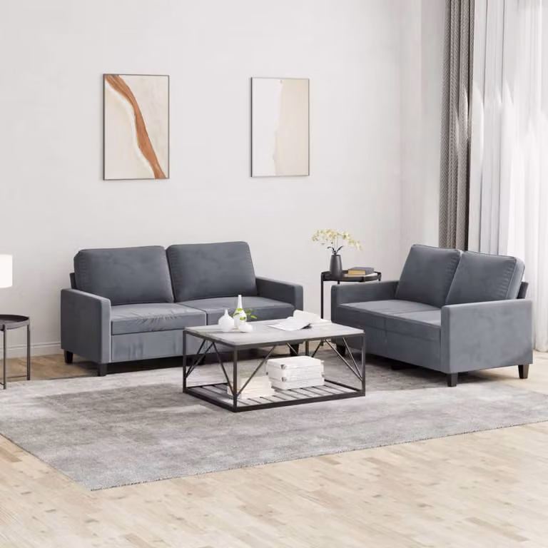 vidaXL Set di 2 Divani Moderni in Velluto Grigio con Cuscini