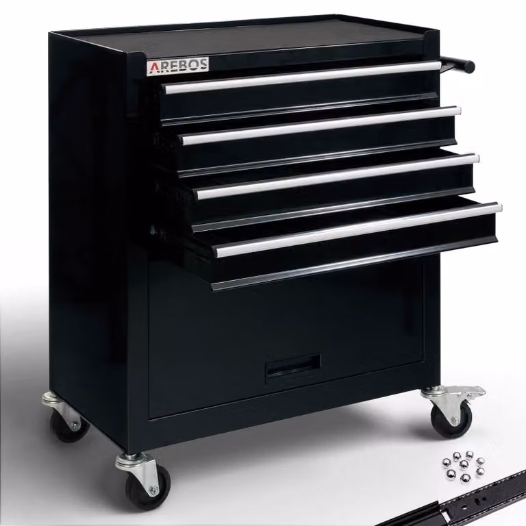 Carrello da officina - 4 cassetti - Nero - Con ampio vano portaoggetti