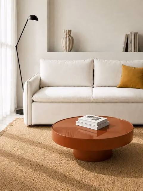 Tavolino da centro rotondo Tegola Kenay Home in vetro color terracotta e arancione con finitura lucida, Diametro: 80 cm