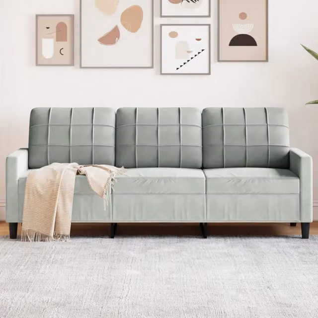 Divano a 3 Posti-Sofa 3 Posti Grigio Chiaro 180 cm in Velluto 138591