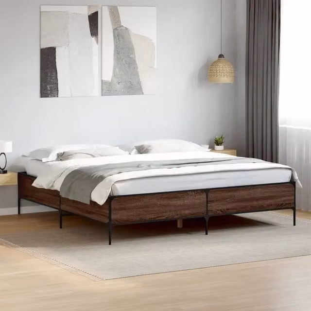 Letto con Giroletto vidaXL in Rovere Marrone e Metallo L/P: 200 x 200 cm – 1