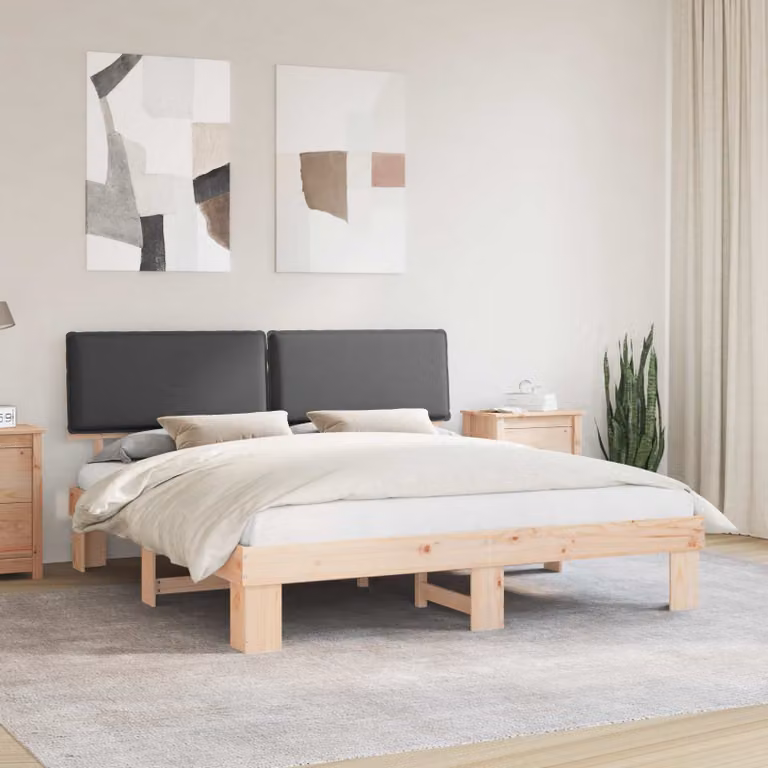Letto con testiera rivestita vidaXL in legno di pino e tessuto grigio 180 x 200 cm