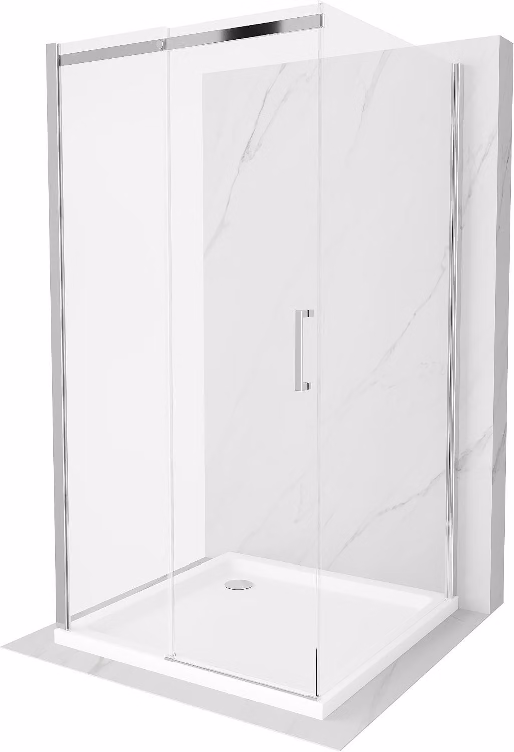 Mexen Omega-3S cabina doccia a 3 lati, scorrevole 100x100 cm, trasparente, cromo + piatto Flat - 825-100-100-01-00-3s-4010