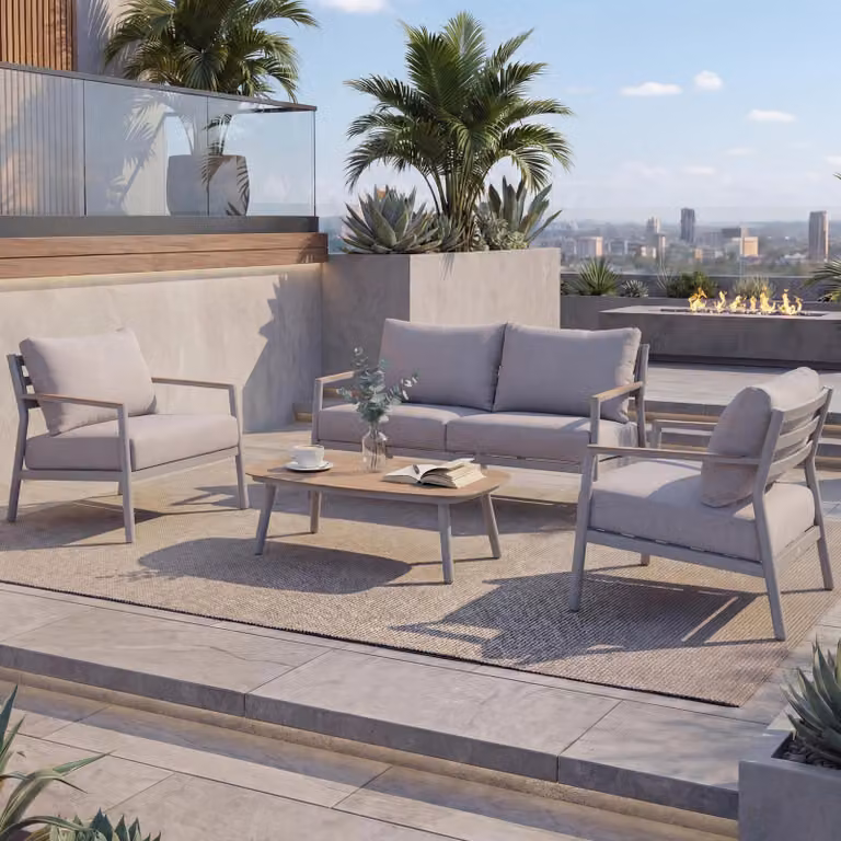 Set da giardino in alluminio HWC-P79, set lounge divano salotto giardino, tessuto/tessuto olefinico 210 g/m² ~ crema-beige