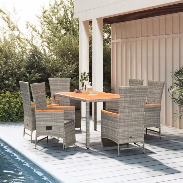 Set da pranzo da giardino vidaXL in legno di acacia oliato e polyrattan grigio, 7 pezzi – 1
