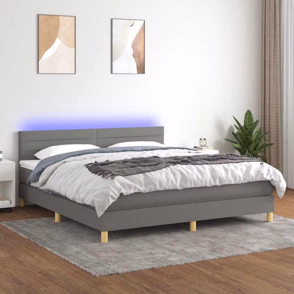 Letto Ibrido con Materasso e Illuminazione LED vidaXL in Tessuto Grigio, L/P/H: 160 x 200 x 88 cm – 1