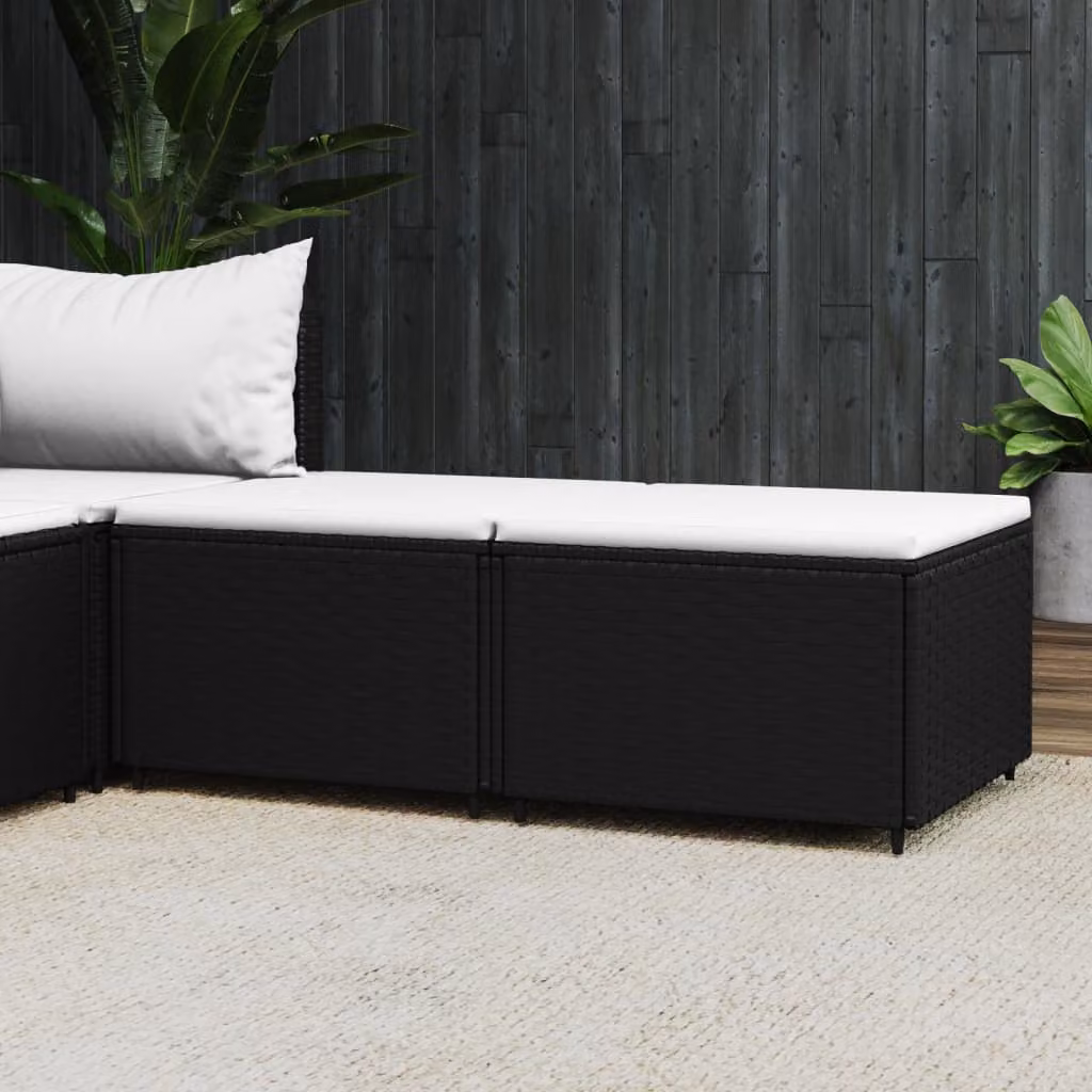 vidaXL Poggiapiedi da Giardino in Polyrattan Nero con Cuscini