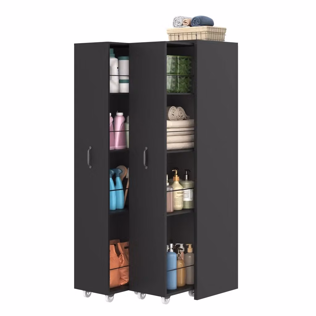 Libreria Chicfurn con 4 ripiani e ruote, moduli reversibili per soggiorno, bagno o cucina, colore nero, L: 51.5 cm, P: 41 cm, H: 158 cm – 2
