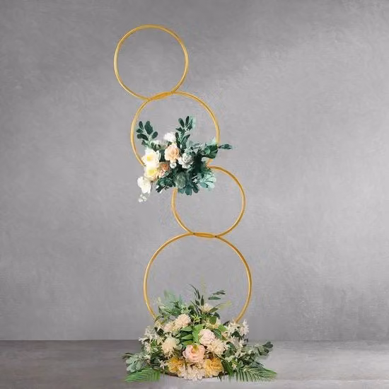 Supporto metallico per fiori in 16 m giallo oro - elemento centrale a 4 strati - decorazione per matrimoni, fidanzamenti, eventi e feste