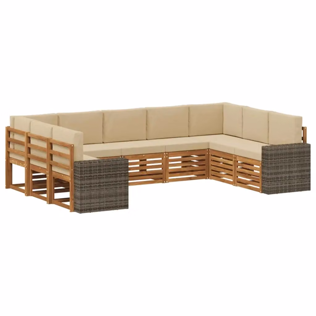 Set di divani da esterno a L vidaXL in legno di acacia con cuscini beige e sabbia – 2
