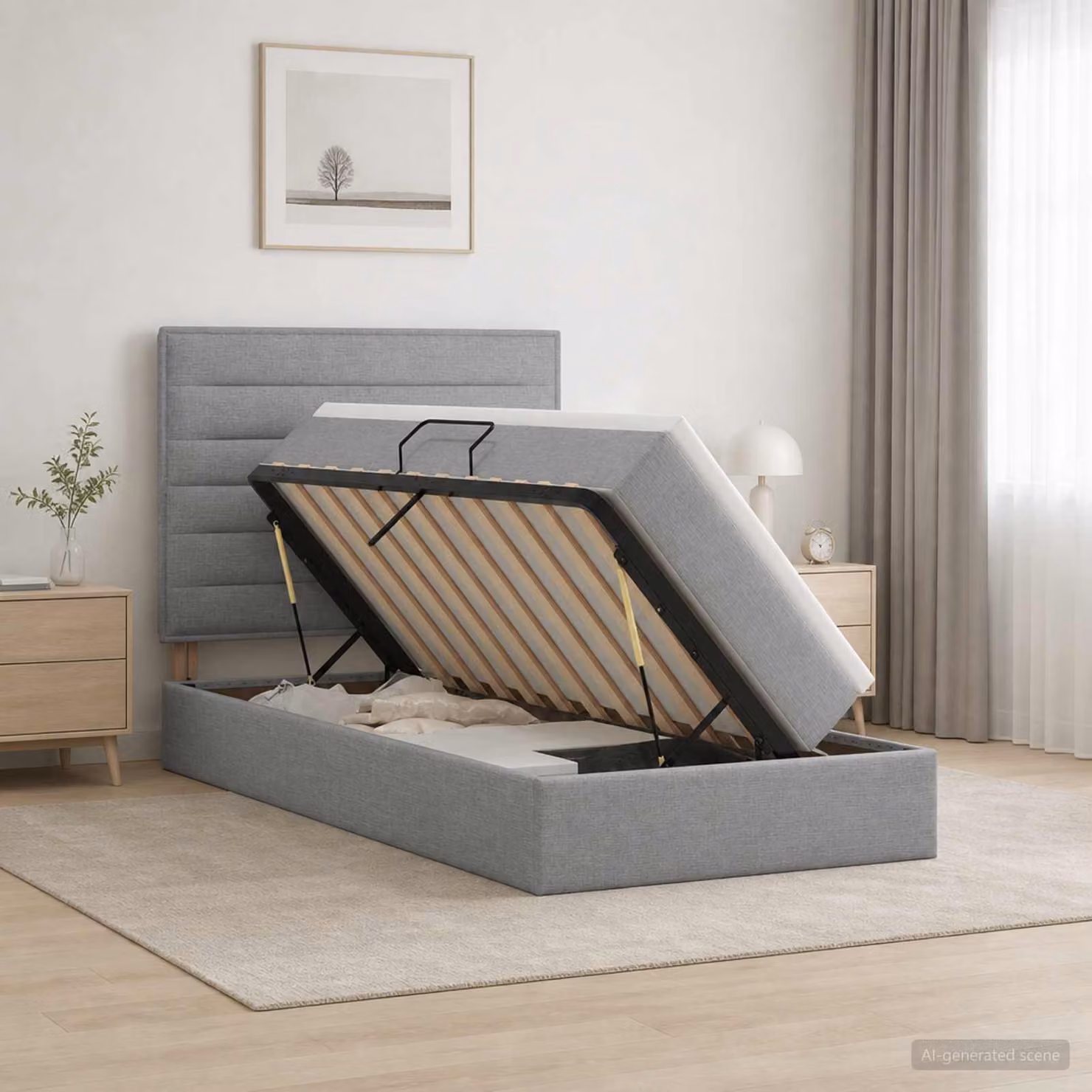 Letto con contenitore e materasso vidaXL Grigio Chiaro L 90 x P 200 cm