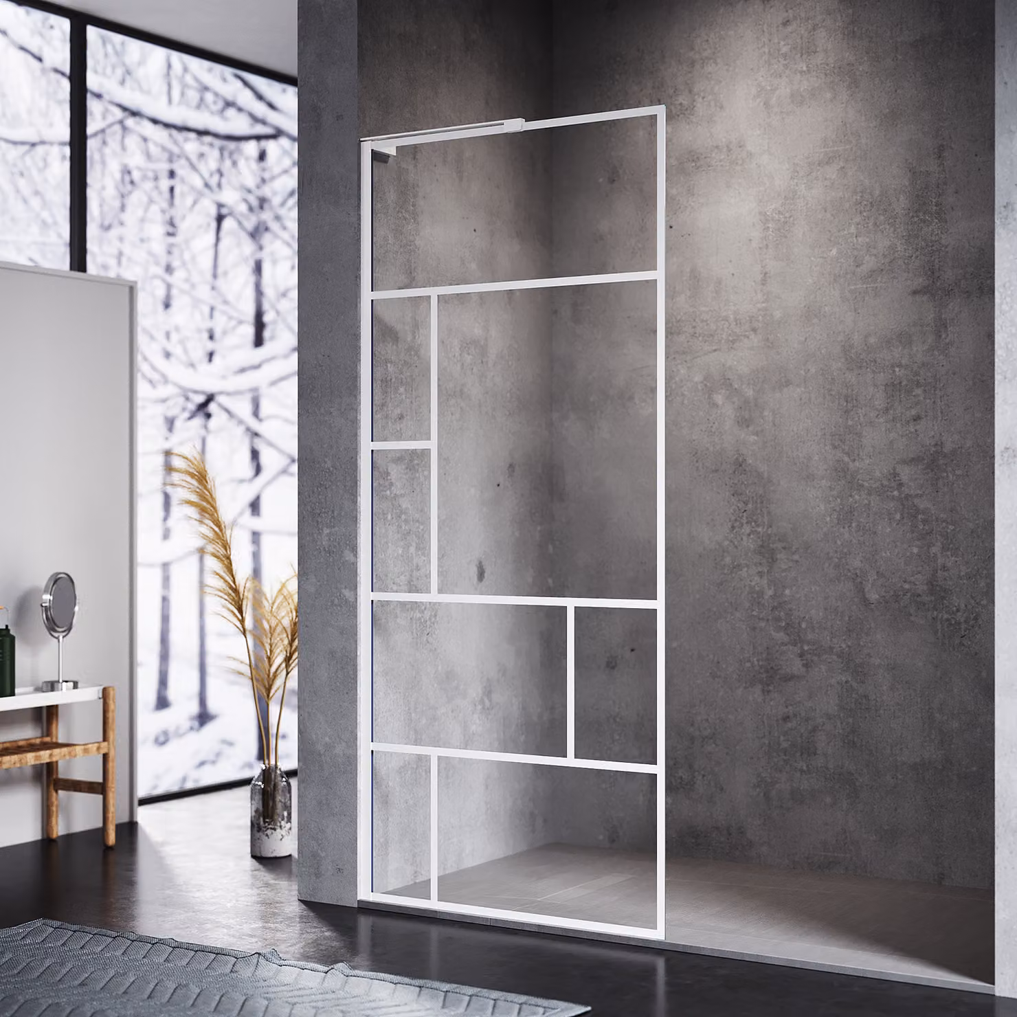 Schermo doccia bianco SONNI, 90x200cm, NANO 6 mm ESG, doccia walk in, facile da pulire, cabina doccia in vetro