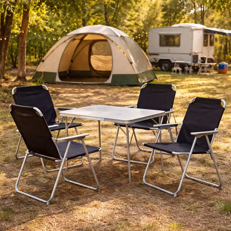 Set di mobili da campeggio in alluminio, 5 pezzi, L70xP50xH59cm, nero