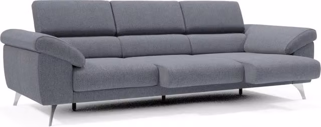Divano Donatello Divani.Store con 3 sedute allungabili, braccioli contenitore e poggiatesta reclinabili in tessuto smacchiabile blu grafite, L: 265 cm