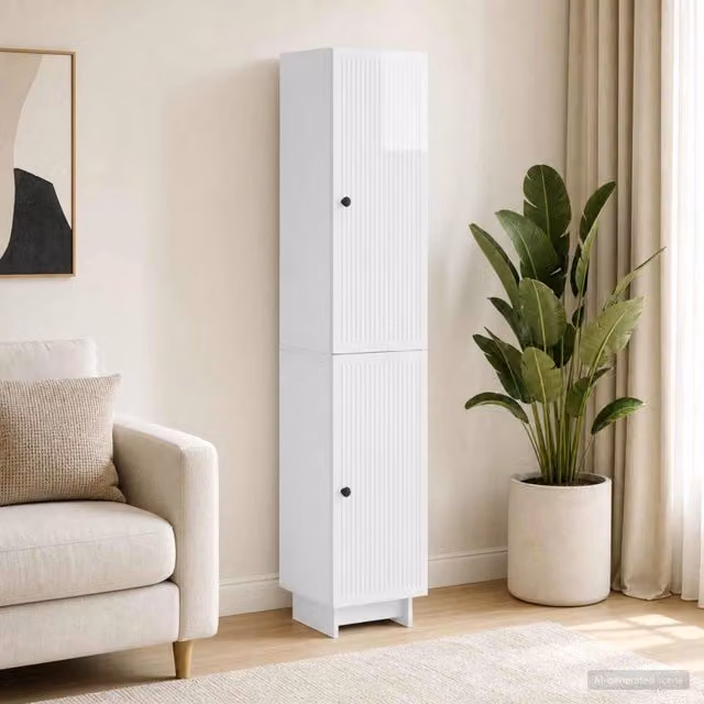 Set di mobili moderni vidaXL composto da lowboard e pensili a muro in MDF bianco lucido con illuminazione integrata e ripiani interni – 1