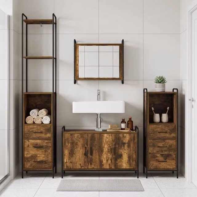 Set di Armadi da Bagno 4 pz Rovere Fumo 40 x 36 x 200,5 cm 3444671