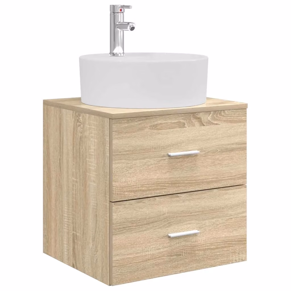 Mobile Lavabo da Parete Moderno vidaXL in Legno Marrone con Cassetti e Ante L/P/H: 49,5 x 44,5 x 65 cm – 2