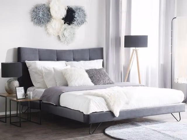 Letto Beliani Moderno in Velluto Grigio con Struttura Imbottita e Gambe in Metallo L/P: 160 x 200 cm – 1