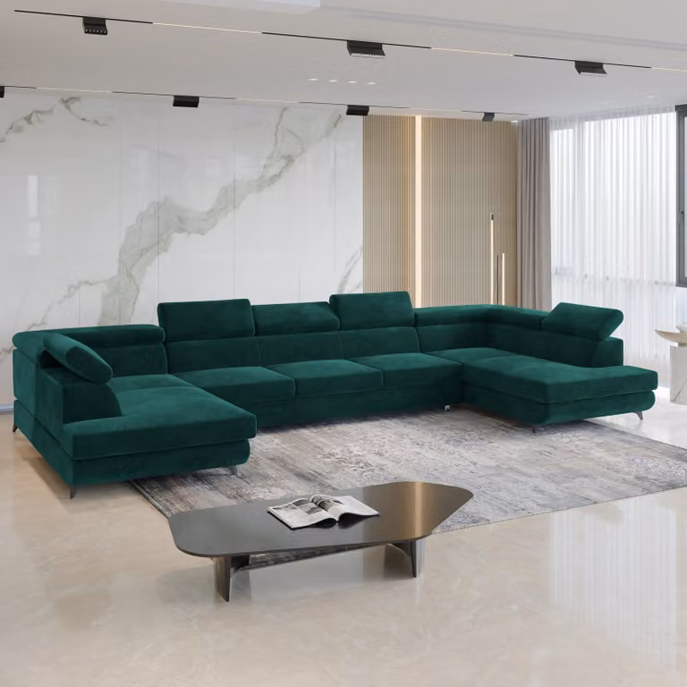 Divano angolare URMANO di Masseno con funzione letto a U, divano con box letto, divano da soggiorno, divano, divano letto, set di divani - verde, MONOLITH 37