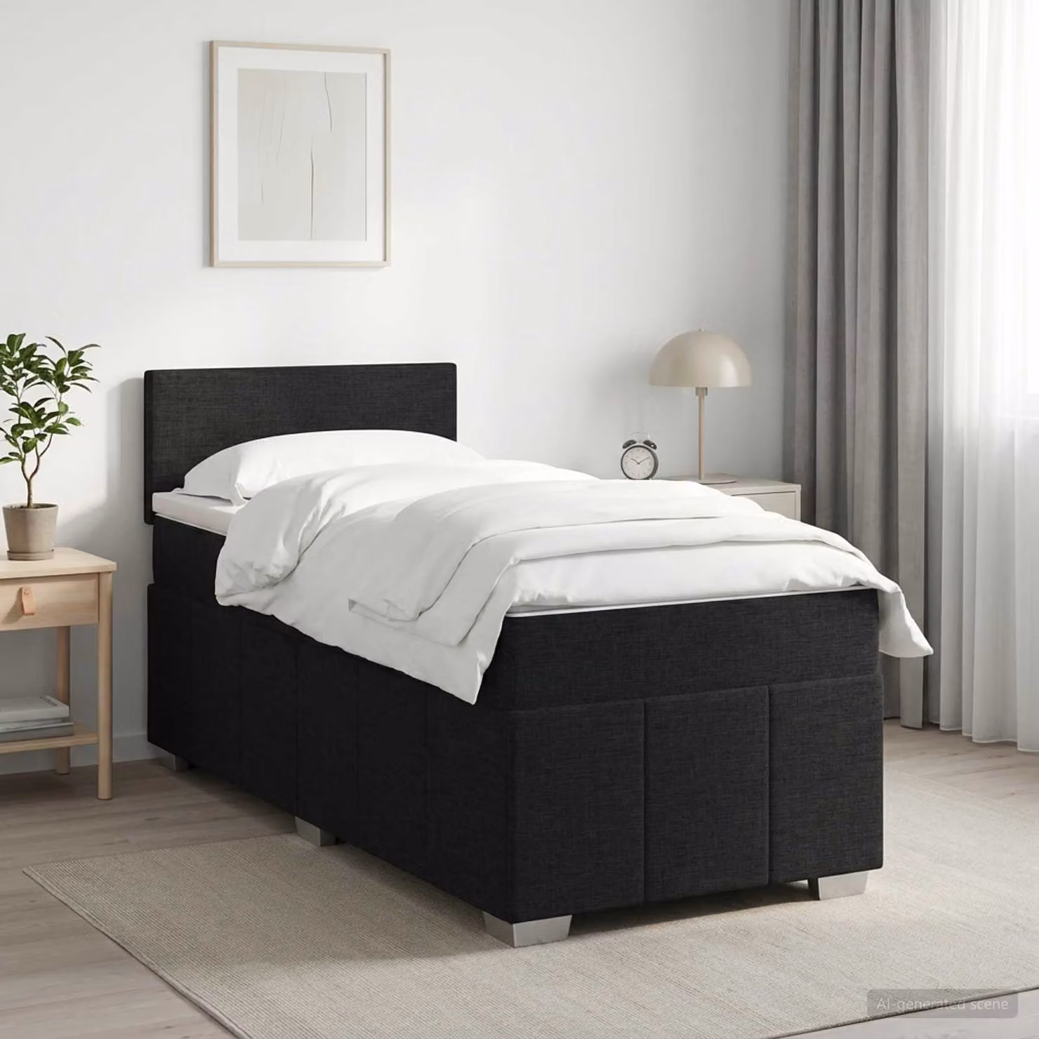 Letto box spring con materasso vidaXL in tessuto nero, L/P: 90 x 190 cm