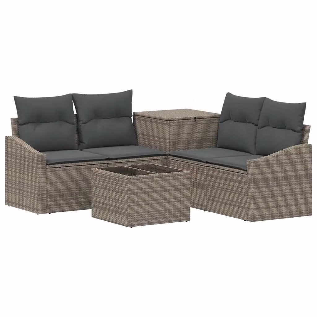 Set di divani da giardino a L vidaXL in polyrattan con tavolino e cuscini, Grigio e Antracite – 2