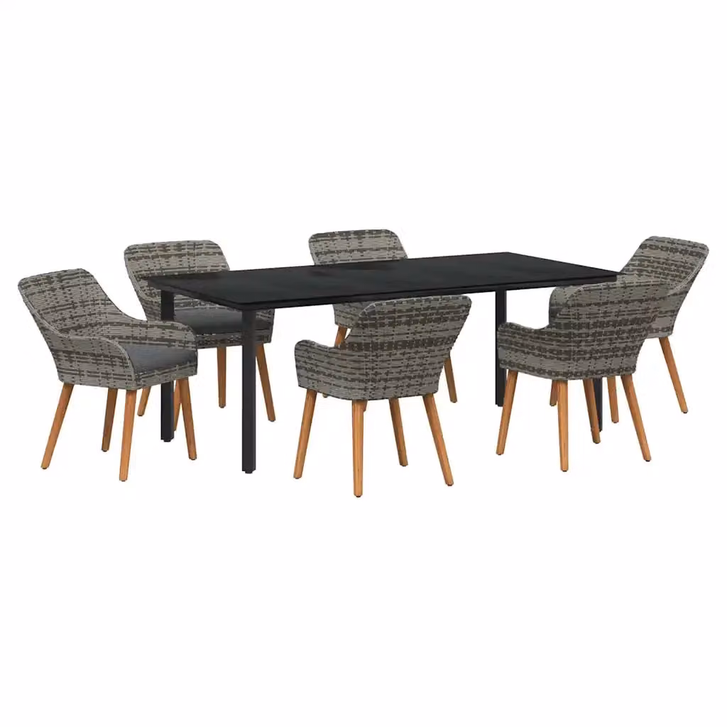 Set da pranzo per giardino e terrazzo vidaXL in polyrattan e vetro grigio, 7 pezzi – 2