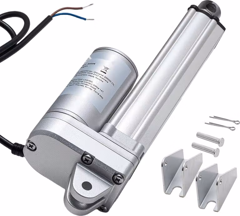 Azionamento lineare - Cilindro elettrico 12 V - Corsa 101,6 mm - Forza di spinta 3000 N - Velocità 5 mm/s - Grado di protezione IP65 - Con staffe di montaggio