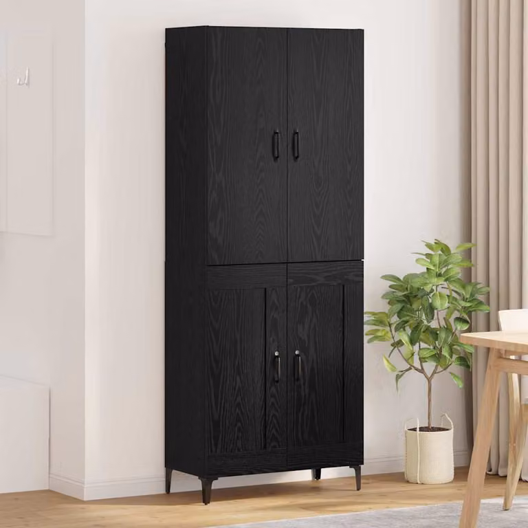 Credenza moderna vidaXL in rovere e nero, L: 69,5 cm, P: 34 cm, H: 180 cm