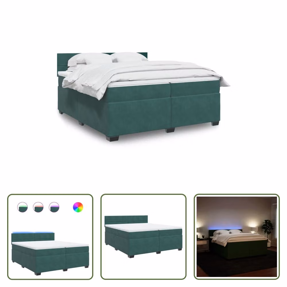 The Living Store Letto a molle con materasso verde scuro 200x200 cm in velluto