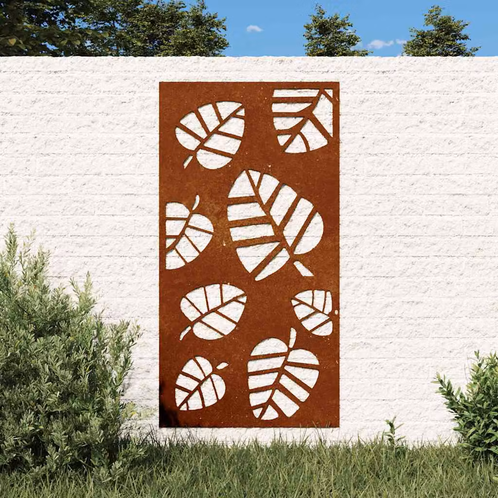 Decorazione Muro da Giardino vidaXL in Acciaio Corten Marrone con Design Botanico L: 105 cm, H: 55 cm