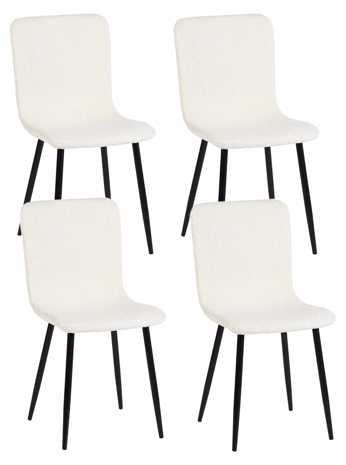 Set di 4 sedie ergonomiche, in stile scandinavo, colore bianco, dimensioni 44x54x87 cm, rivestite in tessuto
