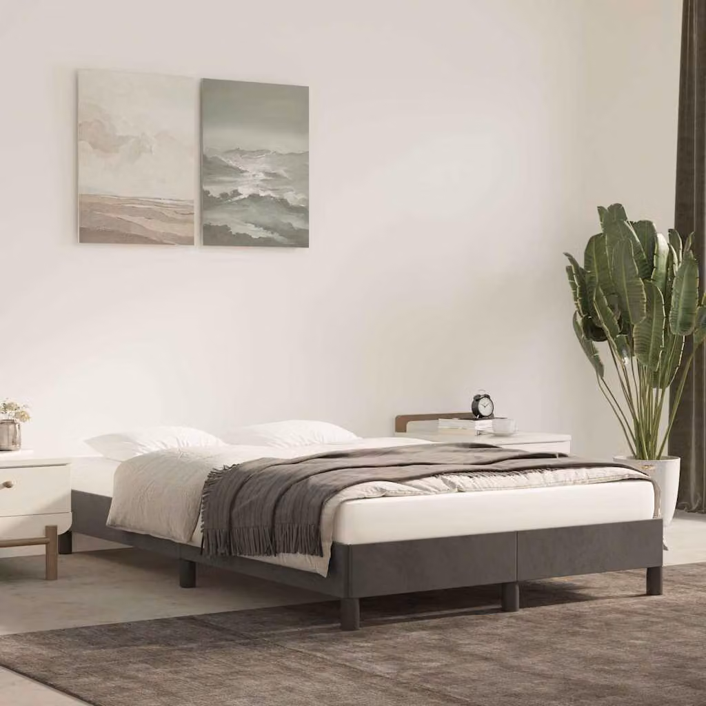 vidaXL Giroletto in Velluto Grigio con Listelli in Legno L/P/H: 120 x 193 x 25 cm