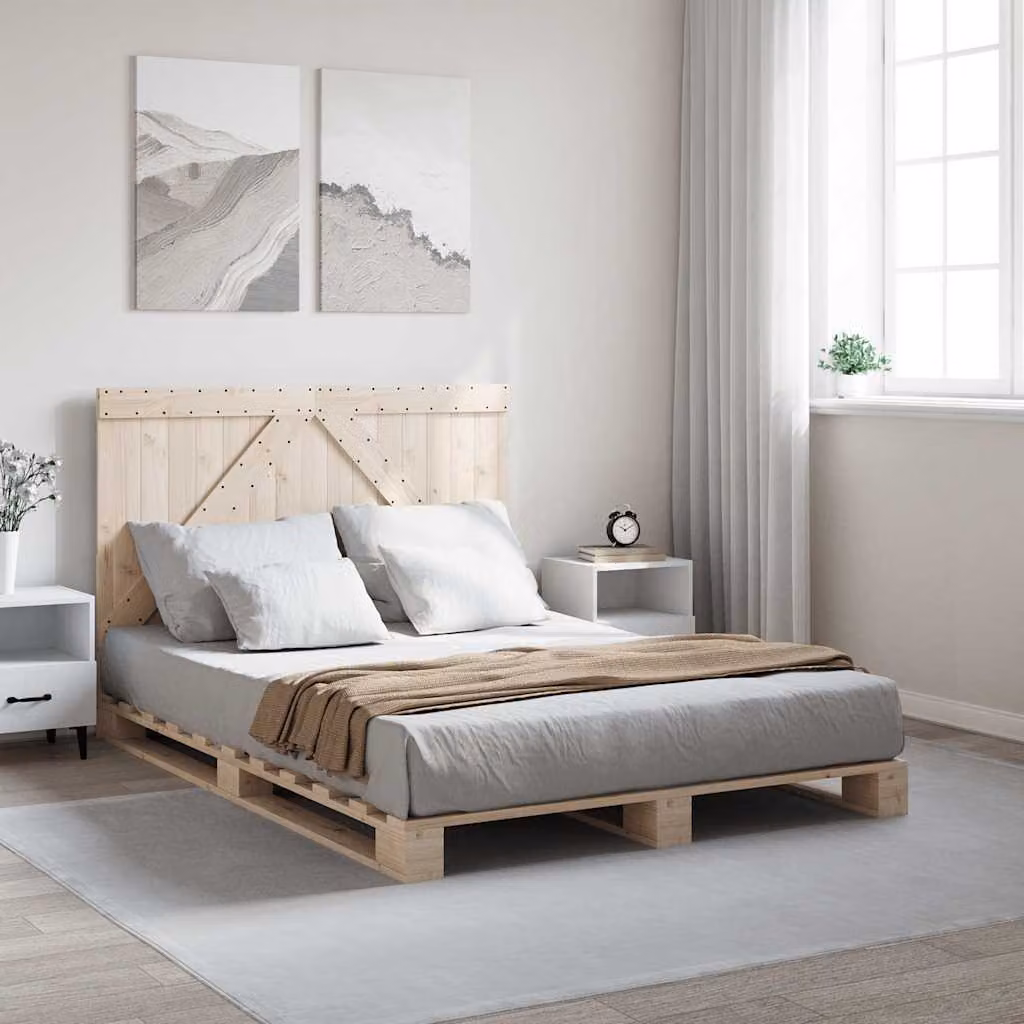vidaXL Giroletto con Testiera in Legno Massello di Pino, L/P/H: 140 x 200 cm – 1