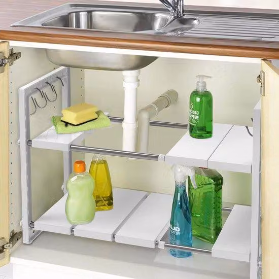 Organizer per cassettiere Famanu – Espandibile, a 2 livelli, con 10 pannelli removibili, tubi in acciaio inossidabile con ganci
