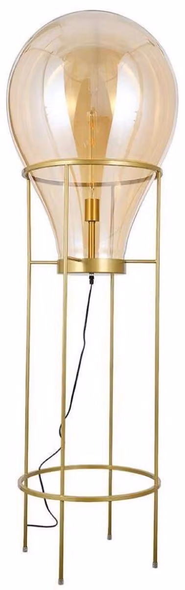 Casa Padrino lampada da terra ambra / oro Ø 50 x H. 158 cm - Lampada da terra rotonda in metallo con paralume in vetro - Lampade da terra - Luci - Interni